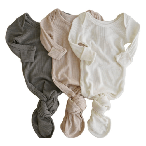 Bamboo Waffle Newborn Baby Knot Gown 3-Pack | Bamboo Forest