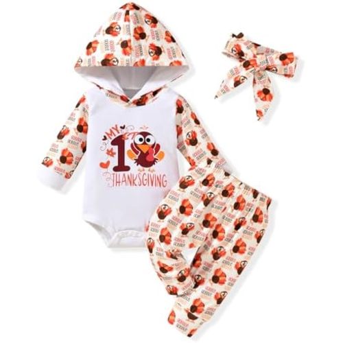 Newborn Infant Baby Girl Dinosaur Outfit Long Sleeve Hoodie Romper Bodysuit and Pants with Headband Set
