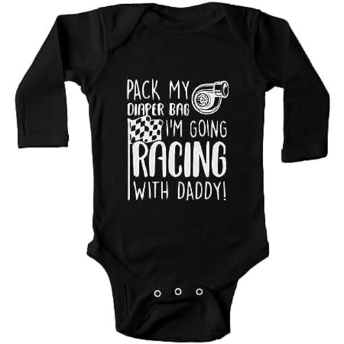 Pack My Diaper Bag I'm Going Racing with Daddy Baby Rompers Bodysuit Infant Long Sleeve Playsuit