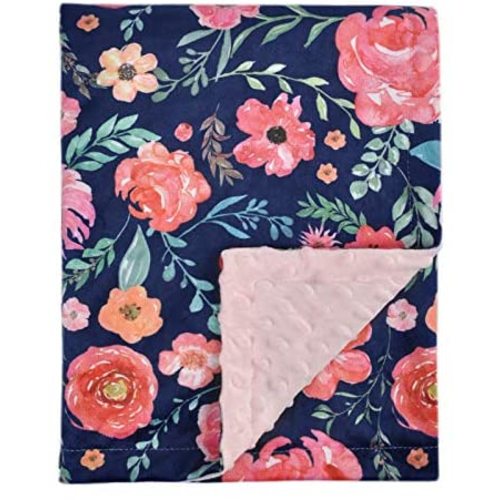Baby Blanket for Girls Super Soft Double Layer Minky with Dotted Backing, Receiving Blanket with Pink Floral Multicolor Printed Blanket 50 x 60 Inch(125x150cm)