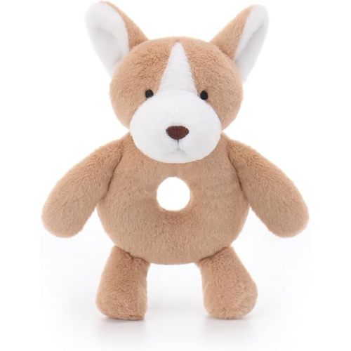 Apricot Lamb Corgi Soft Baby Rattle for Boys and Girls, Plush Stuffed Animal Rattle Toy Lovey for The Newborn, 0-3 Months, 0-6 Months and Above, 7.5 Inches