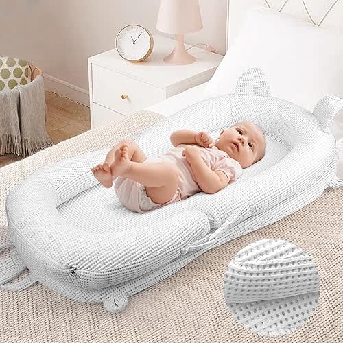 3-in-1 Baby Lounger, Tummy Time Mat & Seated Support Pillow, Baby Lounger for 0-24 Months, Breathable Portable Infant Lounger for Home Travel, with Detachable Support Pillow-Gray