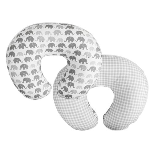 Boppy Original Nursing Pillow, Gray Elephants Plaid, Ergonomic Nursing Essentials for Bottle and Breastfeeding, Firm Fiber Fill, with Removable Pillow Cover, Machine Washable