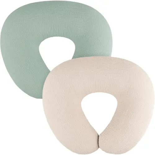 2-Pack Muslin Nursing Pillow Covers, Breathable 100% Cotton Breastfeeding Pillow Slipcovers for Standard Nursing Pillows, Soft Covers for Baby Girls and Boys with Zipper