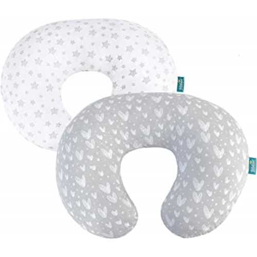 Nursing Pillow Cover 2 Pack Compatible with Boppy Pillow, 100% Jersey Cotton with Large Zipper Super Soft & Breathable & Skin Friendly for Moms/Baby, Grey & White