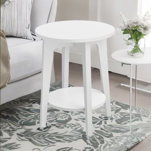 LEDREM Round End Table Farmhouse Small Side Table Living Room Corner Table Drink Table