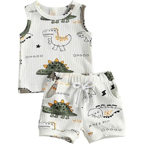 Ledy Champswiin Toddler Boy Clothes Baby Summer Outfit Dinosaur Letter Print Cotton Tops+Grey Elastic Shorts 2pcs