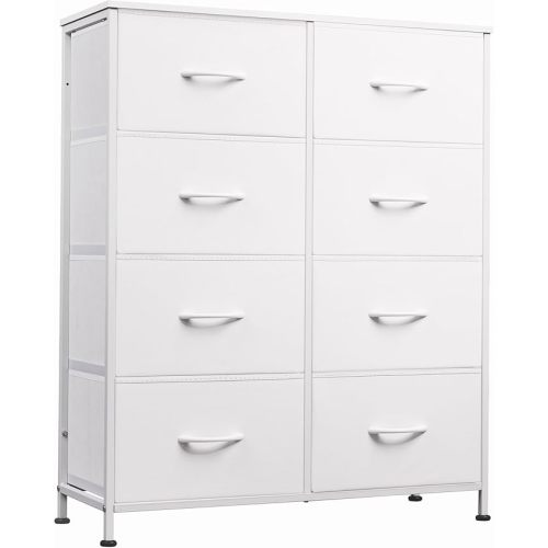 WLIVE Fabric Dresser for Bedroom, Tall Dresser with 8 Drawers, Storage Tower with Fabric Bins, Double Dressers, Chest of Drawers for Closet, Playroom, Dormitory, White