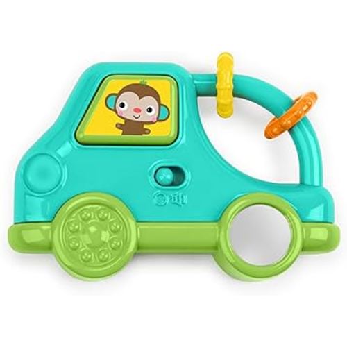 Bright Starts Safari Driver Take Along Toy with Music and Lights, Monkey, On The Go Travel Activity, Unisex, Blue, 3 Months+