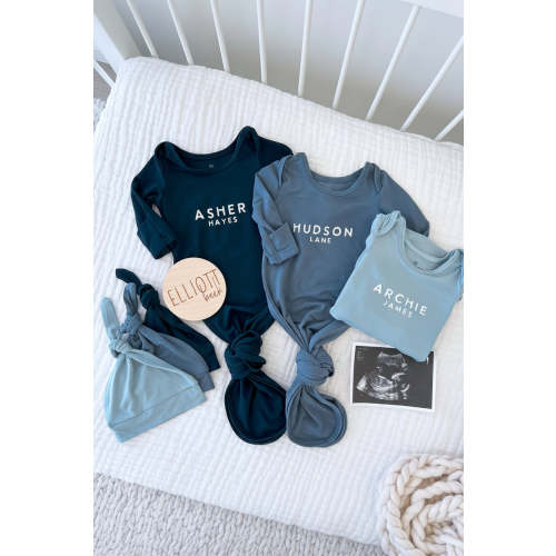 Boy Personalized Bamboo Newborn Baby Knot Gown & Hat