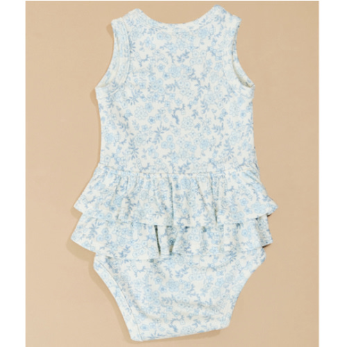 Laney Floral Ruffle Bodysuit in Blue | Tullabee