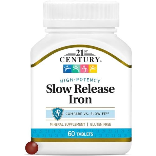 21st Century Slow Release Iron 45mg Tablets, Gentle on Stomach, 60 Count