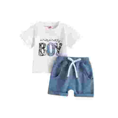 Qiylii Baby Toddler Boys Shorts CLothes Set, 0 6 12 18 24 Months 2T 3T Short Sleeve Cartoon Bear Print T-shirt with Elastic Waist Shorts Summer Outfit