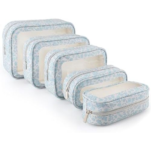 YOPCDJ 5PCS Diaper Bag Organizer Pouch Set, TSA Approved Toiletry Bag, Clear Waterproof Makeup Bag Set, Purse Organizer Pouches,Travel Organizer Bags for Women and Kids