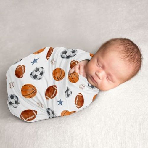 Sweet Jojo Designs Boy Swaddle Baby Blanket Watercolor Sports Theme Multicolor