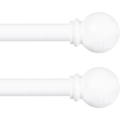 Kenney Chelsea Ball End Window Curtain Rod, Adjustable Curtain Rod for Windows 48 to 86 Inches, Extendable Curtain Rod Set, White Curtain Rod, Curtain Rods 2 Pack