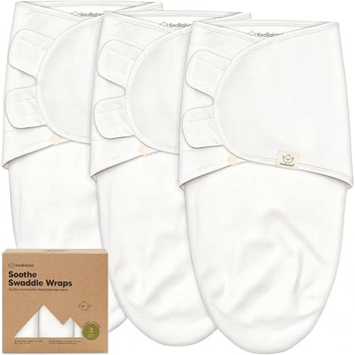 KeaBabies 3-Pack Baby Swaddle Sleep Sack 0-3 Months - 100% Cotton Swaddles for Newborns, Infant, Soft & Breathable Newborn Sleep Sack, Easy To Use Baby Nursery Swaddling Blanket (Soft White)