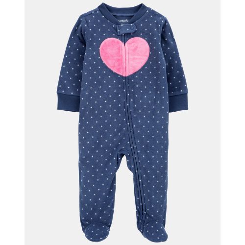 Baby Girl Heart Print Loose Fit Long-Sleeve Sleep & Play Pajamas - Navy | Carter's