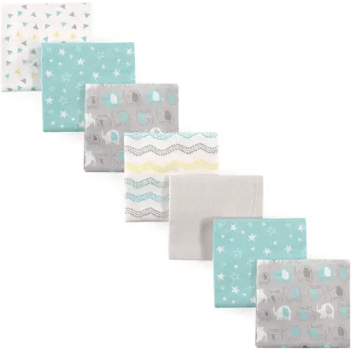 Luvable Friends Unisex Baby Cotton Flannel Receiving Blankets, Basic Elephant 7-Pack, One Size