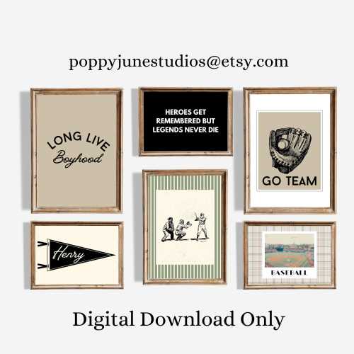 Baseball Nursery Gallery Wall, Sports Themed Bedroom, Vintage Sports Nursery, Printable Gallery Art Wall, Classic Sporty Nursery, Playroom