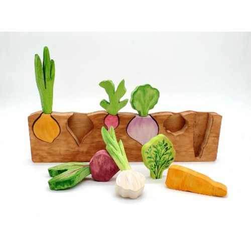 TWO PIECE Root Vegetable Puzzle - Montessori and Waldorf inspired education toy 6 Veggies