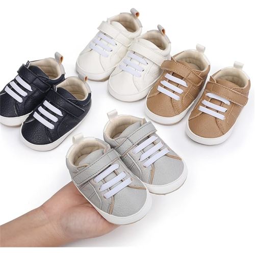 SOFMUO Baby Boys Girls High Top Ankle PU Leather Sneakers Soft Rubber Sole Infant Moccasins Newborn Oxford Loafers Anti-Slip Toddler Wedding Uniform Dress Shoes