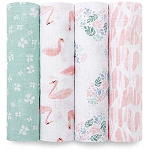 Aden by aden + anais Swaddle Blanket, Muslin Blankets for Girls & Boys, Baby Receiving Swaddles, Newborn Gifts, Infant Shower Items, Toddler Gift, Wearable Swaddling Set, 4 Pack, Briar Rose