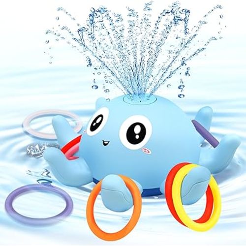 Baby Octopus Bath Toy, Light Up Sprinkler with 8 Sensory Rings, Bathtub Fountain Spray Toy for Kids – Pool Toys for Toddlers