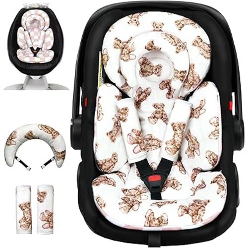 Infant Car Seat Insert with Extra Cushion for Preemie to Infants, Reversible Newborn Carseat Insert Head Support, Fits for Stroller, Baby Swing, Rocker, Bassinets, Pushchair (Teddy Bear)