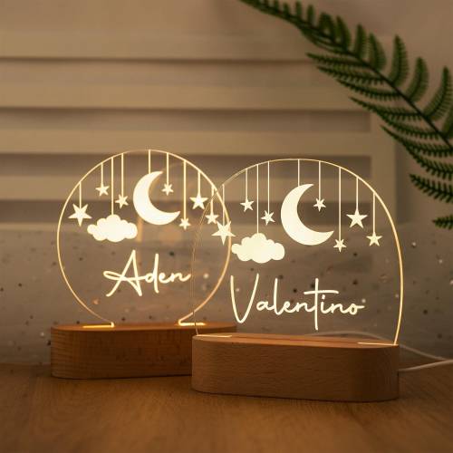 Custom Moon and Star Nightlight,Personalized Clouds Night Light with Name,Nursery Lamp,Baby Bedroom Night Light,Christmas Gifts for Baby