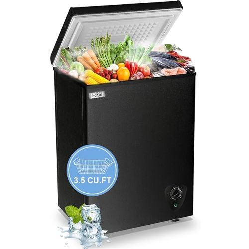Chest Freezer Small Deep Freezer WANAI 3.5 Cu.Ft Mini Freezer Black Free-Standing Top Door Freezer Adjustable 7 Thermostat and Removable Basket Open Deep Freezer Apartment Kitchen, Black