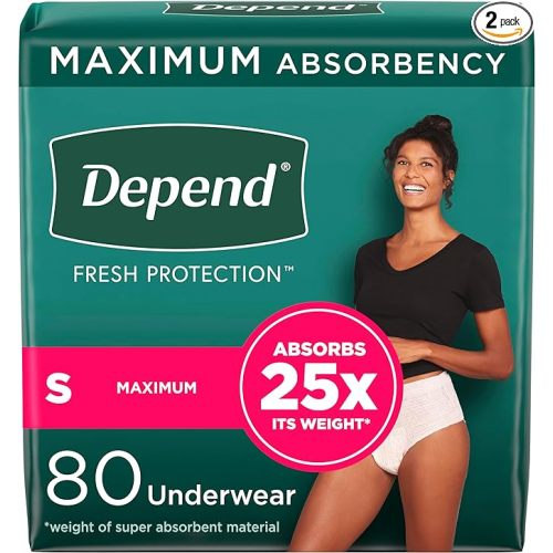 Depend Fresh Protection Adult Incontinence Underwear for Women (Formerly Depend Fit-Flex), Disposable, Maximum, Small, Blush, 80 Count (2 Packs of 40), Packaging May Vary - Small (80 Count)