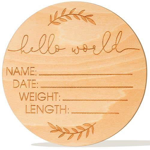 Wooden Baby Name Announcement Sign, Birth Announcement Sign, Hello World Newborn Sign for Photo Prop Baby Shower Nursery Gift