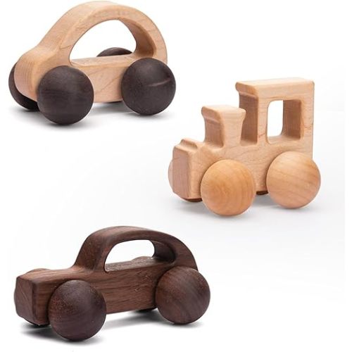 3PCS Wooden Baby Toys,Baby Grasping Toys Push Car Toys Montessori Toys Wooden Toy Vehicles,#3