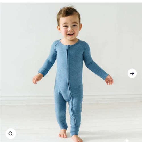 Heather Blue Ribbed Zippy - Little Sleepies
