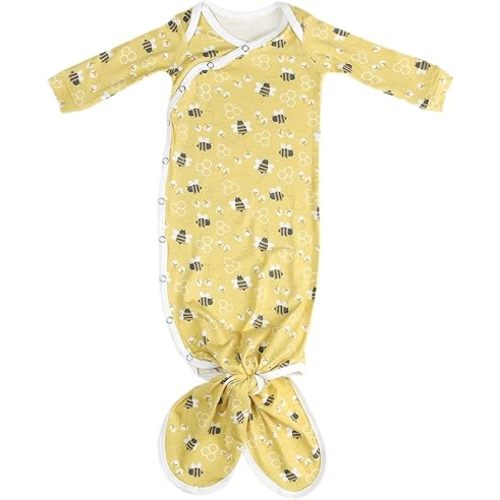 Copper Pearl Baby Gown - Knotted Newborn Sleepers for Baby Boy and Girl, Soft Stretchy Long Sleeve Infant Gowns with Bottom Tie and Hand Mittens, Perfect Hospital Coming Home Outfit (Honeycomb)