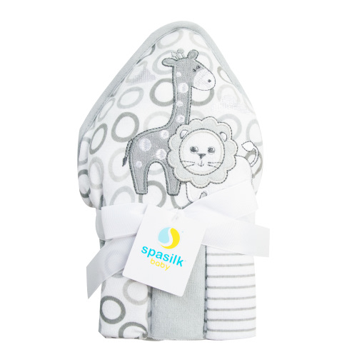 Spasilk Bath 1 Hooded Terry Towel & 3 Washcloths Set for Babies