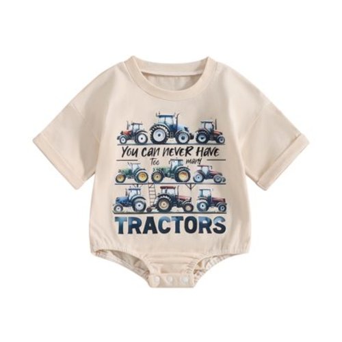 Infant Baby Boys Girls Farm Outfit Tractor Print Romper Short Sleeve Oversized T-shirt Bodysuit Summer Clothes