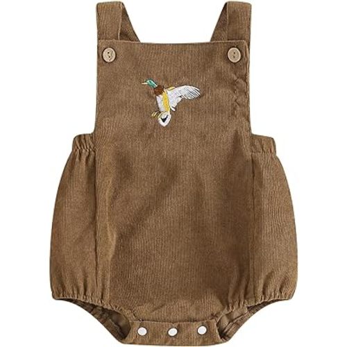 Pudcoco Infant Baby Boys Girls Overalls Sleeveless Mallard Duck Embroidery Corduroy Rompers Newborn Summer Outfit