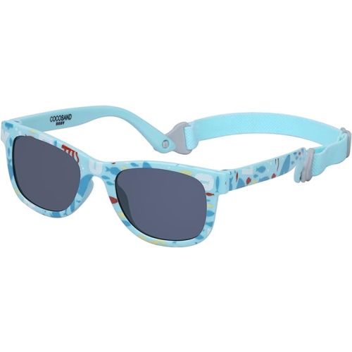 COCOSAND Baby Sunglasses with Strap Polarized Flexible Square UV400 for Infant Toddler Boys Girls Age 0-24 Months - TPE - Bright Blue With Sea World Print