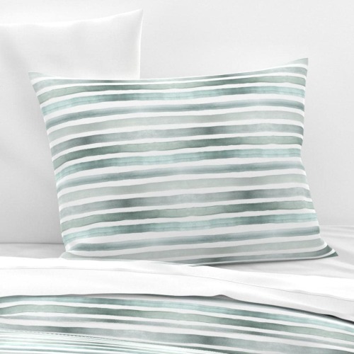 Knife Edge Standard Sham | Blue Green Stripe Bedding - Stripe Sage by crystal_walen - Ombre Watercolor Cotton Sateen