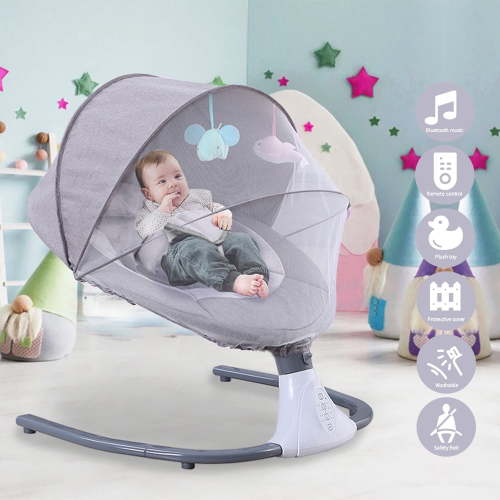 HAOUUCYIN Electric Baby Swing, bluetooth Music Infant Bouncer with 12 Lullabies for Boys Girls, Gray