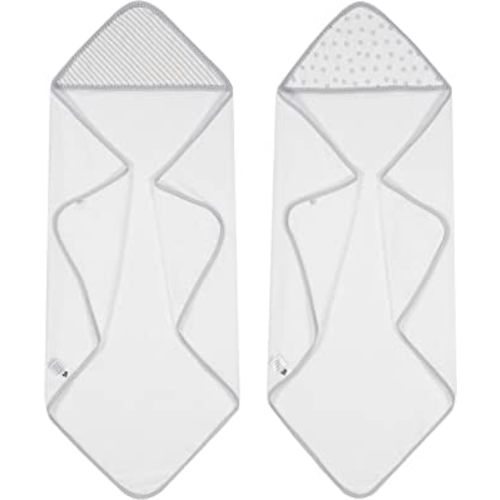 Just Born Boys and Girls Newborn Infant Baby Toddler 2-Piece Hooded Bath Towel, Grey/White, One Size