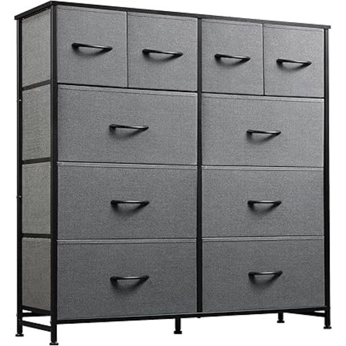 WLIVE Large Dresser for Bedroom, Fabric Dresser with 10 Drawers, Storage Tower with Fabric Bins, Double Dressers, Chest of Drawers for Closet, Living Room, Hallway, Dark Grey