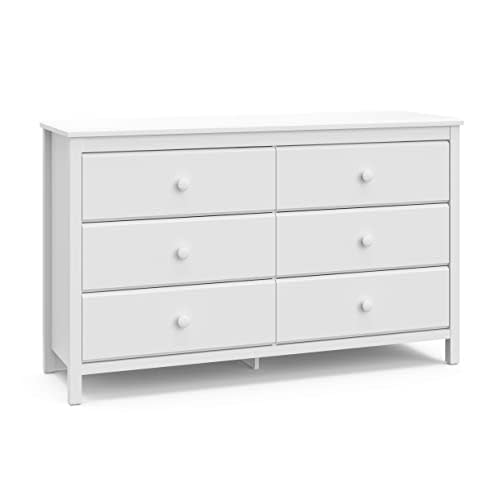 Storkcraft Alpine 6 Drawer Double Dresser (White) – GREENGUARD Gold Certified Nursery Essential, Kids Storage Chest, Bedroom Organizer, Modern, Easy-to-Match Design