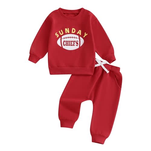 Ysfanwuxi Toddler Baby Boy Girl Football Outfit Sunday Football Chiefs Sweatshirt Pants Set 2Pcs Fall Winter Clothes