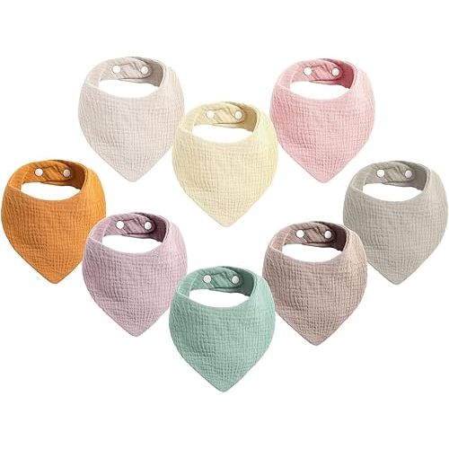 Cherub Absorbent Muslin Baby Bandana Drool Bibs for Baby Girl, 100% Cotton Muslin Baby Bibs for Drooling and Teething, Soft Baby Girl Bibs 8 Pack