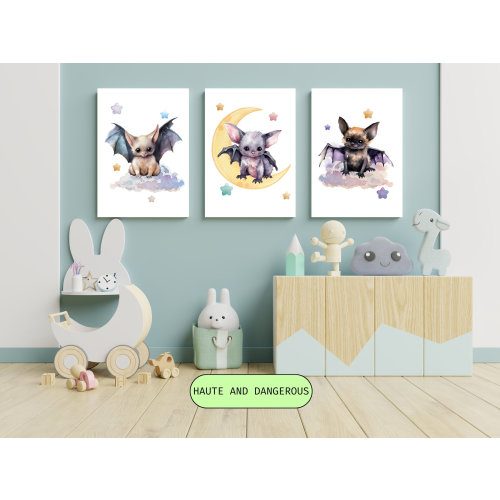Set of 3 Baby Bat Bats Printable, Nursery Decor, Digital Download Wall Art, Girl Boy Nursery Prints, Magical Nursery Decor Digital Download