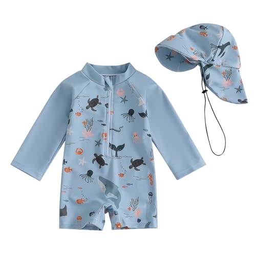 Hnyenmcko Baby/Toddler Boy Rash Guard Swimsuit Long Sleeve One Piece Zipper Swimwear Sunsuit Infant Bathing Suit Beachwear