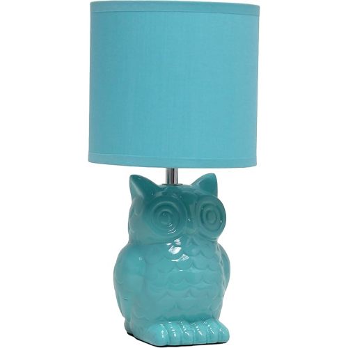 Simple Designs LT1136-TBL 12.8" Tall Contemporary Ceramic Owl Bedside Table Desk Lamp w Matching Fabric Shade for Decor, Bedroom, Nightstand, Living Room, Entryway, Kids' Room, Nursery, Tiffany Blue